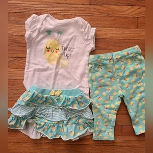 6-9m Cherokee Lemon blue and white baby girl 3 piece